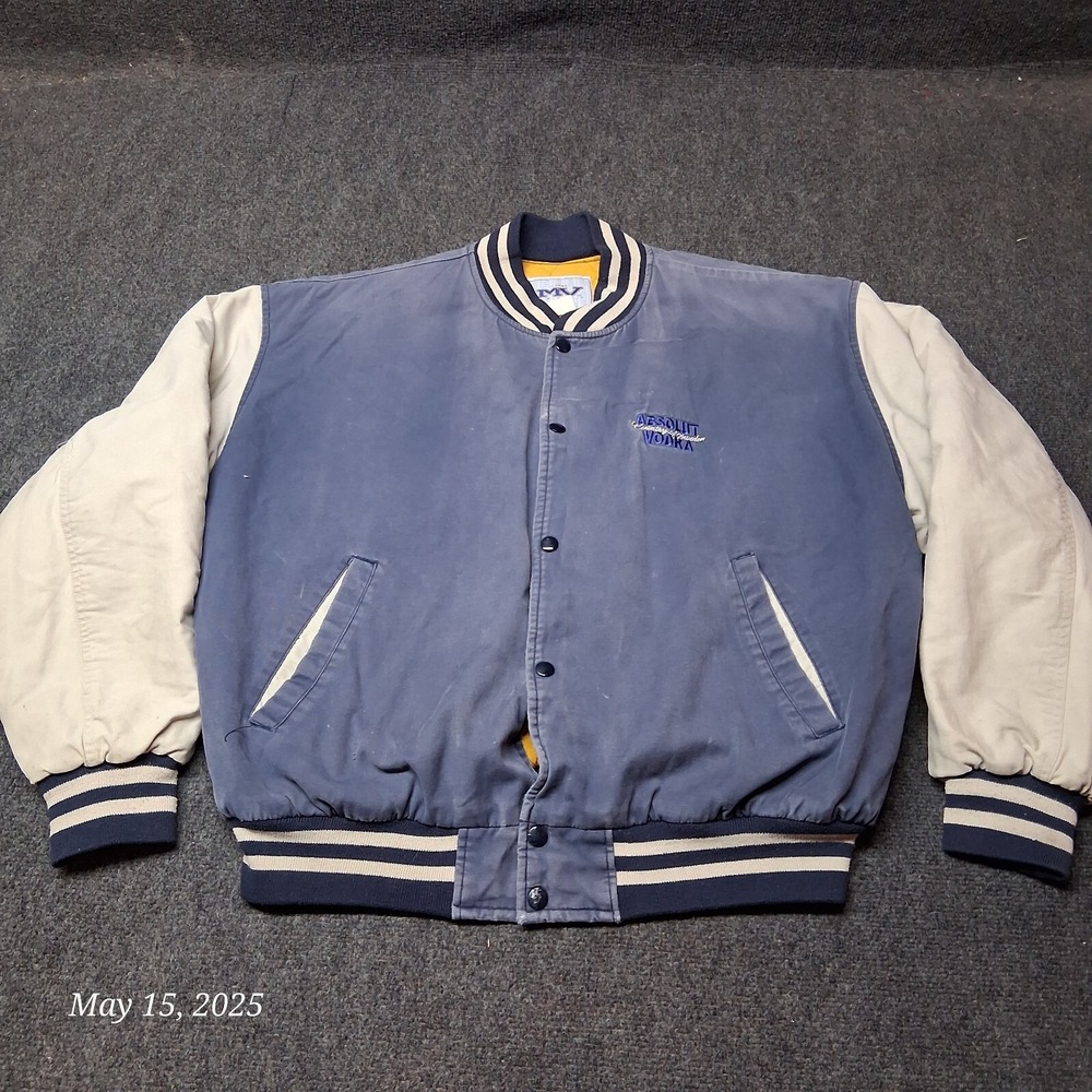 VTG MV Sport Absolut Vodka Stadium 2 Tone Quilted Bomber Jacket Men Size Large‎